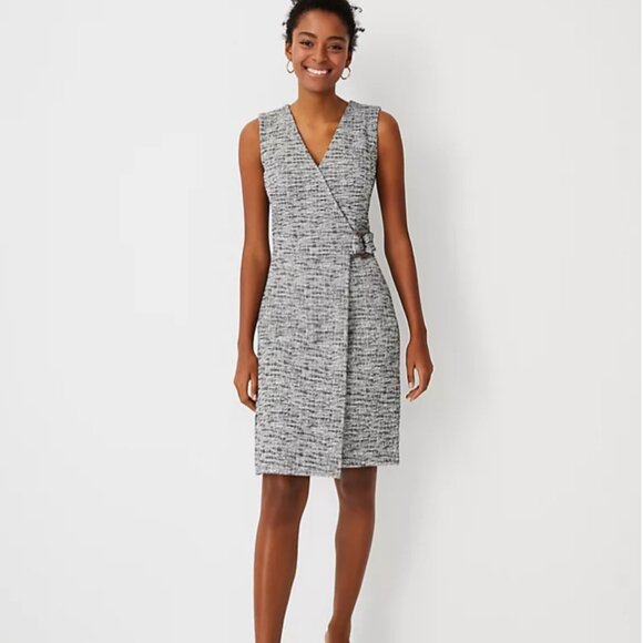 Ann Taylor Dresses & Skirts - Ann Taylor Plaid Tweed Belted Wrap Dress Size 4P